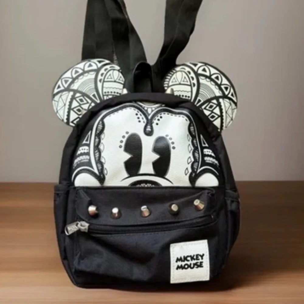 MICKEY MOUSE Backpack 2 In 1 Retro Mini Crossbody Black White Print Silver Studs